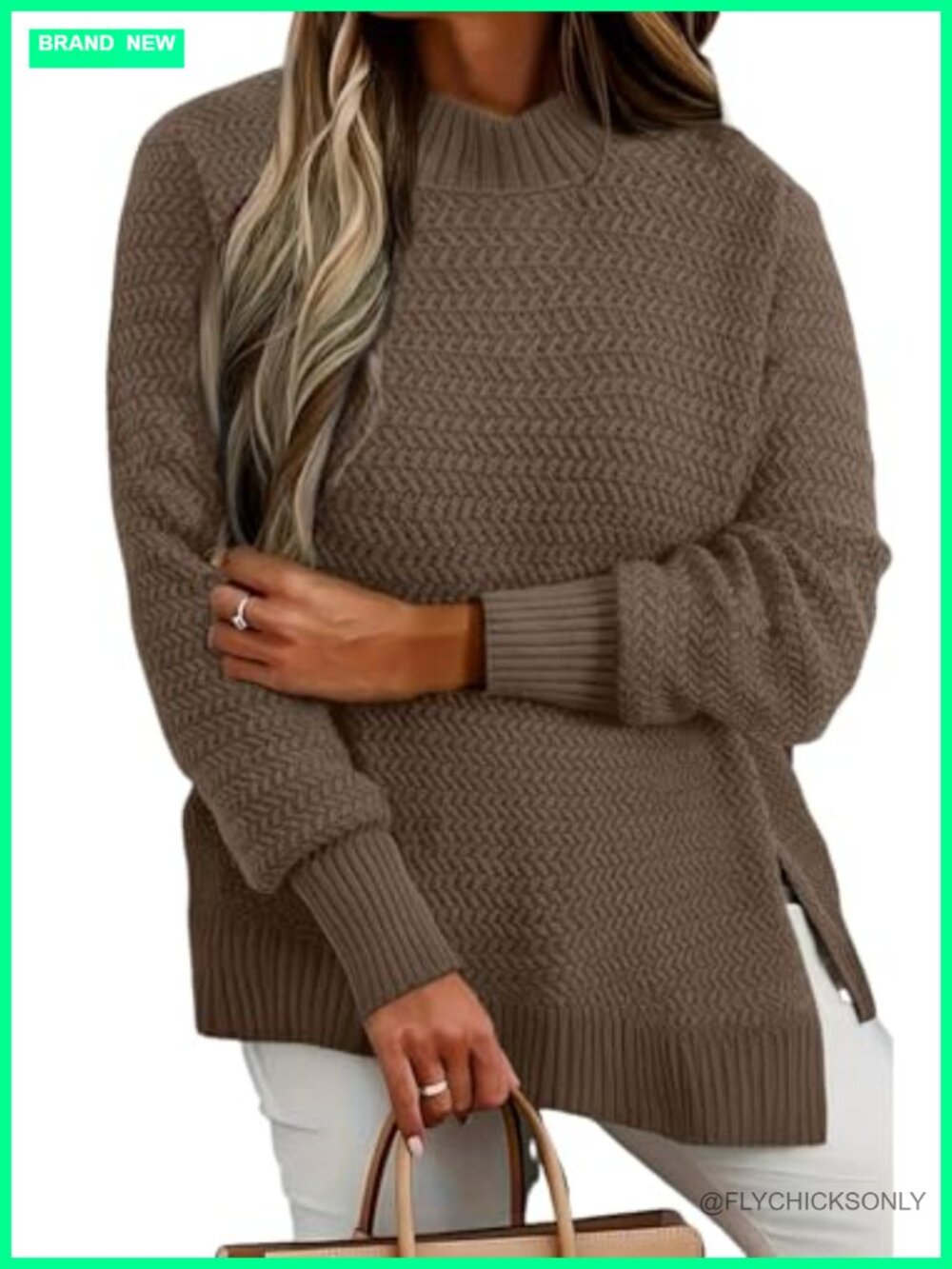 Womens Plus Size Oversized Pullover Sweater Crew Neck Side Slit Loose Knit